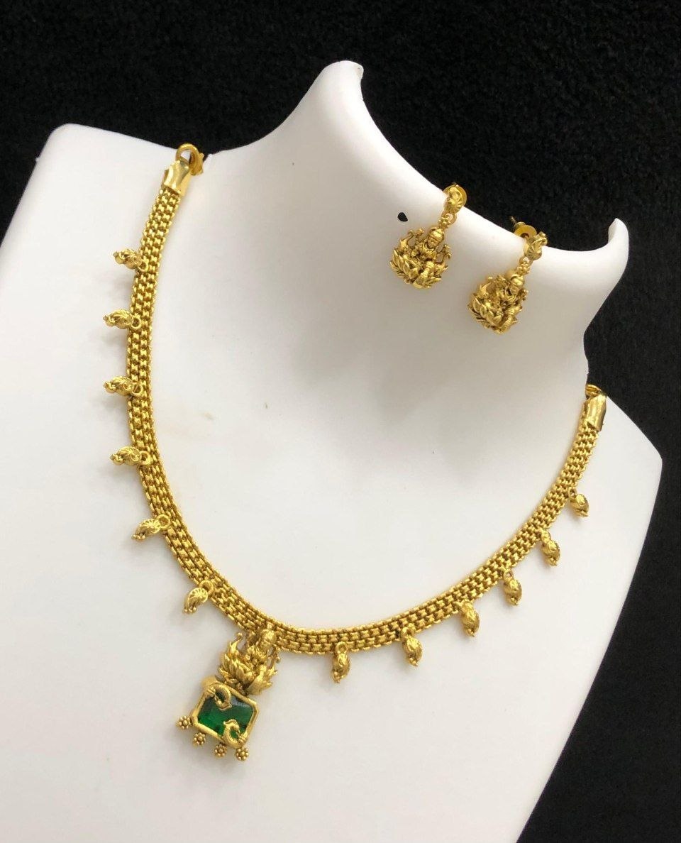 Golden Lakshmi Devi Necklace set - Ruby